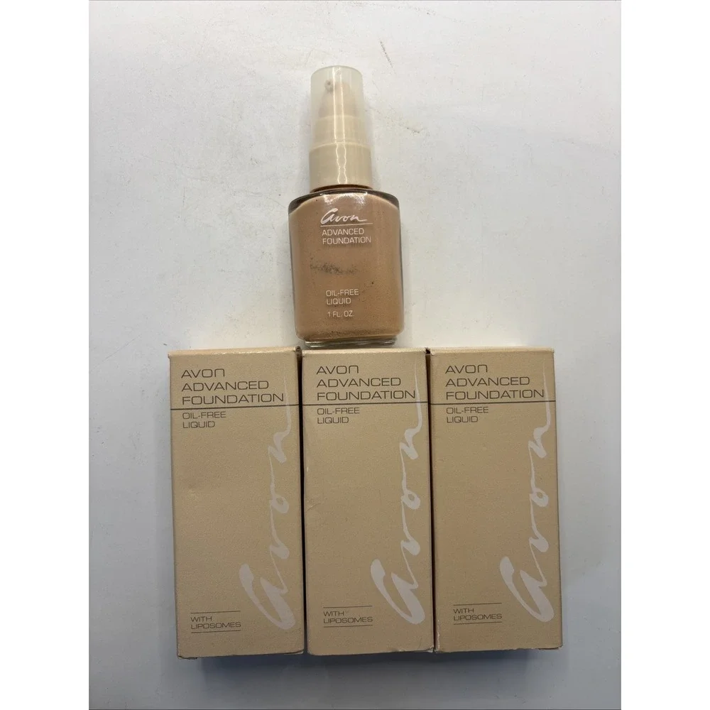 Vintage Avon Advanced Foundation Oil Free Liquid Almond Beige NOS in Box Lot 3
